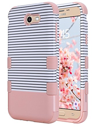 Galaxy J7 V Case, Galaxy J7 Perx Case, Galaxy J7 Sky Pro Case, ULAK Anti Slip Dust Scratch Shock Resistance Protective Cover for Samsung Galaxy J7 V (2017) (Rose Gold Stripes)