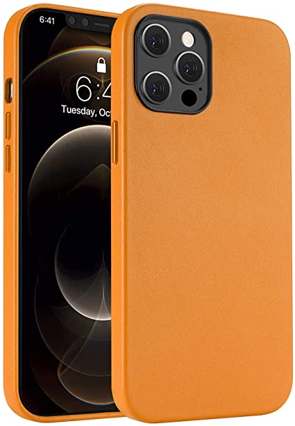 ProHT Compatible with iPhone 12 Mini Cases - Genuine Leather Protective Phone Cases Anti-Scratch Protective Slim Lightweight Case 5.4 Inch Yellow …