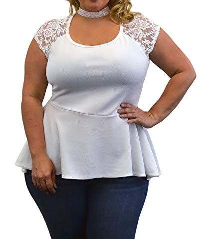 Urban Rose Peplum Top for Women – Plus Size Choker Blouse with Lace Detail