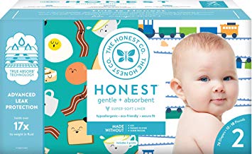 The Honest Company Club Box Diapers with TrueAbsorb Technology, Trains & Breakfast, Size 2, 76 Count