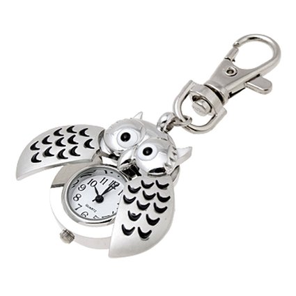 uxcell Mini Key Ring owl Quartz Watch Clock- Silver