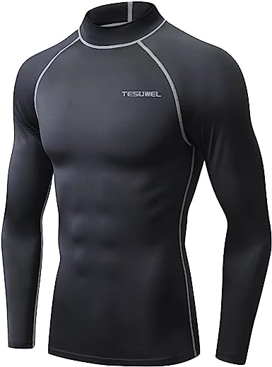 Tesuwel Mens Rash Guard Long Sleeve Swim Shirts for Men UPF 50  UV Protection Compression Short Sleeve Water Shirts Quick Dry