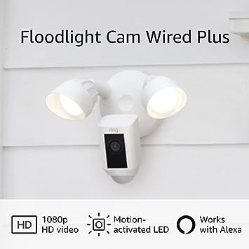 Ring Floodlight Cam Wired Plus with motion-activated 1080p HD video (2021 release), 2-pack, White