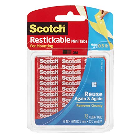 Scotch Restickable Mini Tabs, 0.5-inch x 0.5-inch, Clear, 72-Tabs (R103)