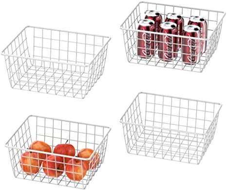 Metal Wire Baskets for Storage, Ace Teah Metal Pantry Basket, Food Organizer Storage Bin for Kitchen Cabinets, Closets, 4 Pack, White