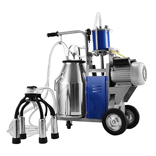 Happybuy Electric Milking Machine 25L Single Bucket Milking Machine 1440 RMP Piston Milking Machine for Cows or Sheep 304 Stainless Steel Bucket