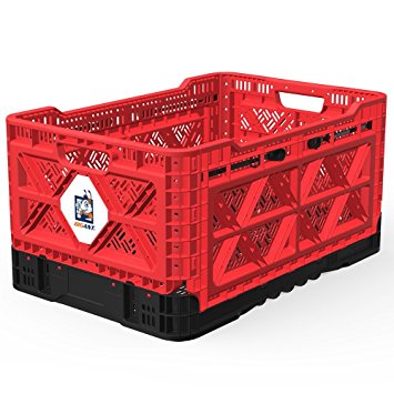 BIGANT Heavy Duty Collapsible & Stackable Plastic Milk Crate - IP543630, 12.7 Gallons, Medium Size, Red, Set of 1, Absolute Snap Lock Foldable Industrial Storage Bin Container Utility Tote Basket