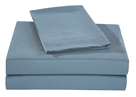 Honeymoon 1800 Brushed Microfiber Embroidered Bed Sheet Set, Ultra Soft, Twin - Blue