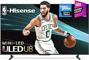 Hisense 75-Inch ULED Mini-LED Google Smart TV (75U8K, 2023 Model) - QLED, Native 144Hz, 1500-Nit, Dolby Vision IQ, Full Array Local Dimming, Game Mode Pro, Compatible with Alexa (Renewed)