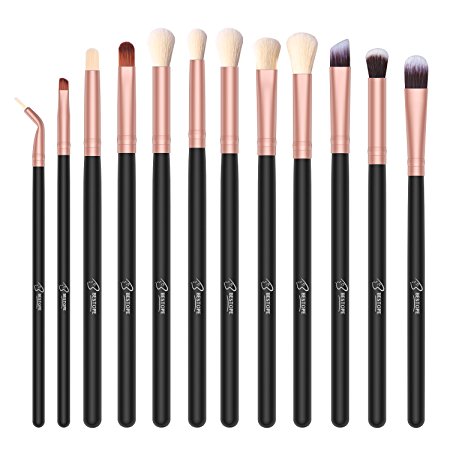 Bestope Eye Makeup Brushes Set, Premium 12pcs Cosmetics Eyeliner Eyeshadow Concealer Brushes Contouring Blending Beauty Tools for Eye Lip Brow Liquid Cream Powder(Rose Gold and Black)