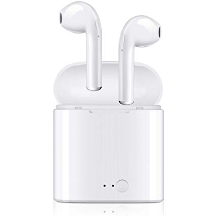 Bluetooth Headphones, Wireless Earphones Stereo in-Ear Earphones with 2 Wireless Headset Built-in Mic Earphones and Charging Case for Most Smartphones - White
