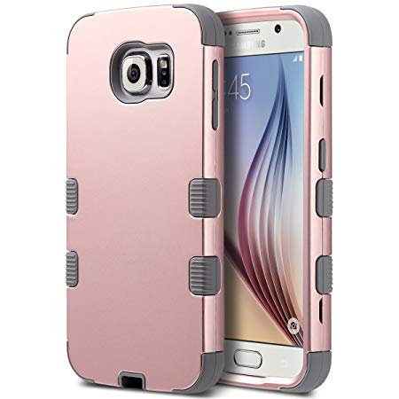 ULAK Galaxy S6 Case, S6 Case, Hybrid Shockproof Rubber Case Cover 3in1 Hard Plastic  Soft Silicone for Samsung Galaxy S6 (Rose Gold/Gray)