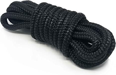 Five Oceans Marine Nylon Double Braid Dock Line 3/8 inches x 15FT, Black w/ 12 inch Eye