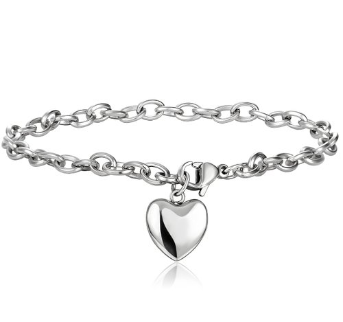 Jstyle Jewelry Women's Stainless Steel Chain Bracelet with Heart Charm,7.48"