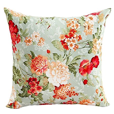 Ikevan Vintage Beautiful Flowers Faux suede Square Pillowcase Sofa Bed Home Decor Pillow Case Cushion Cover (18" x 18") (Green)