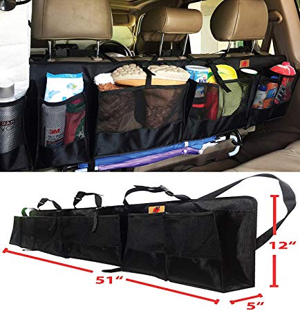 SUVs Rear Trunk Organizer with Umbrella Holder Hanging | X Large by P&F - Extra Rigid and Visible | Collapsible Cargo Net | Backseat Storage for Mid-size Crossovers to Mid-size SUVs | Van (51-Inches)