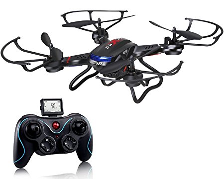 DEERC F181 RC Quadcopter Drone with HD Camera RTF 4 Channel 2.4GHz 6-Gyro Headless System Black (Upgraded with Altitude Hold Function)