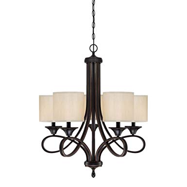 Westinghouse 6302900 Lenola Five-Light Indoor Chandelier, Amber Bronze Finish with Beige Fabric Shades