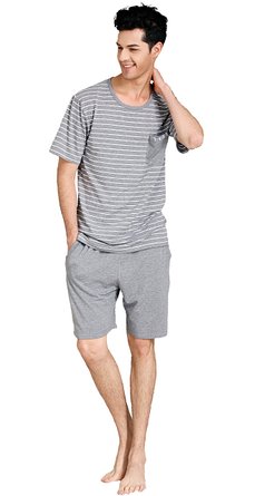 Suntasty Men's Summer Sleepwear Striped Short Sleeve Pajama Shorts and Top Set