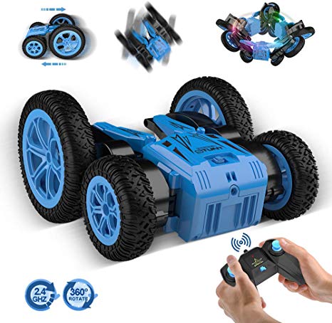 Lanpn RC Stunt Cars for Kids 1:24 4WD Remote Control Car Toy, 2.4GHz Rechargeable Hobby RC Crawlers, Double Sided 360°Spin&Flips 180°Swinging with Led Head-lights, Birthday/Christmas for Boys and Girl