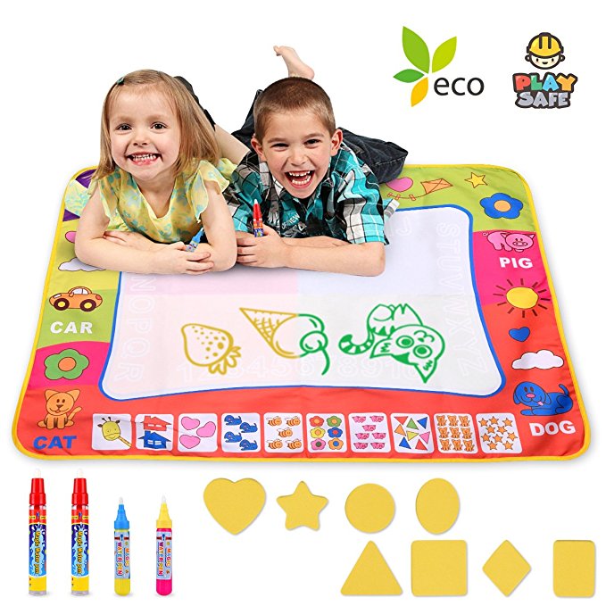 Aqua Doodle Mat Large 31.4 x 23.6in Magic Water Drawing Mat Painting Board Writing Mats With 4 Pens 8 Molds Kids Educational Learning Toy Gift for Boys Girls Toddlers Age 2 3 4 5 Year Old Toddler Toys