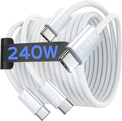 LISEN 240W USB C to USB C Charger Cable for iPhone 15/MacBook Pro/Air [10ft/2 Pack], USBC to USBC Fast Charging Cable for iPhone 15/Pro/Plus/Pro Max/iPad Pro/Air, Type C Cord for Samsung Galaxy S23