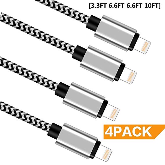 4PCS Phone Cable Nylon Braided USB Charging .& Syncing Cord Compatible Phone. X/8/8 Plus/7/7 Plus/6s/6s Plu