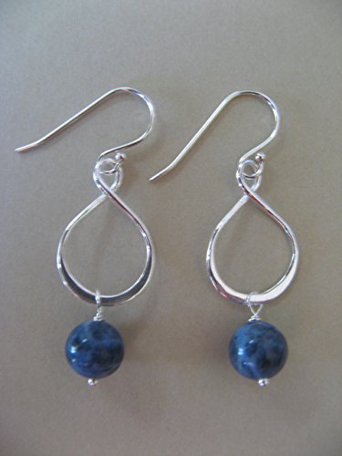 Sodalite Gemstone Sterling Silver Infinity Hoop Earrings
