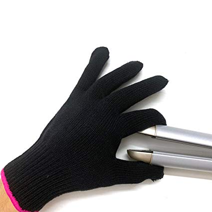 Professional Heat Resistant Glove for Hair Styling Heat Blocking for Curling, Flat Iron and Curling Wand Suitable for Left and Right Hands, 1 Piece, Pink Edge