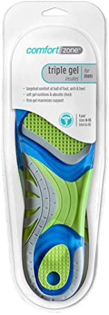 Comfort Zone Triple Gel Insoles Men's, 8-13