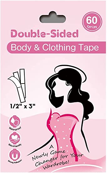 Okela Fashion Clothing Tape Double Sided for Body- 1 Pack (60 Strips)- Strong and Clear Lingerie Tape for All Skin Tones and Fabric,Long Lasting for Securing Necklines,Scarves & Straps