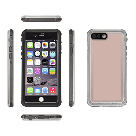 iPhone 7 Plus Waterproof Case, Effun Underwater Cover Shockproof Snowproof Dirtproof IP68 Certified Waterproof Case for iPhone 7 Plus (5.5 inch) Black Transparent--BUY FROM FACTORY STORE: EFFUN