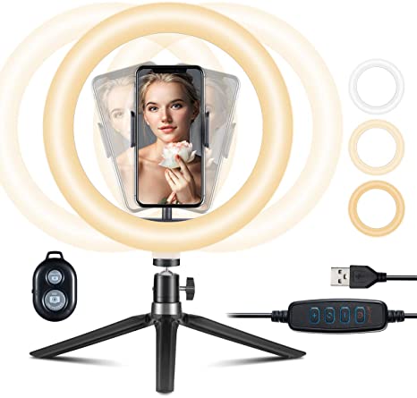 VicTsing LED Ring Light with Tripod Stand & Phone Holder, Dimmable Desktop Ring Light 3 Modes&10 Brightness, 360° for Selfie Photography, YouTube, Makeup, Live Streaming, Video