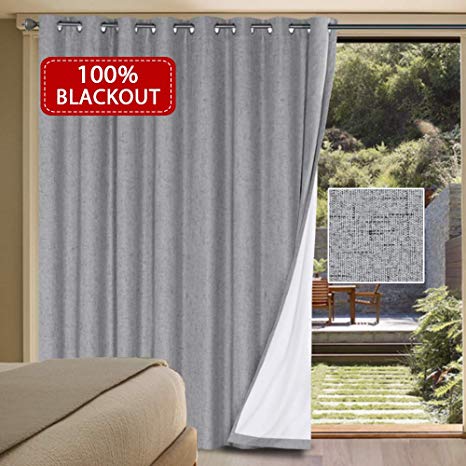 100% Blackout Patio Curtains for Living Room Ultra Thick and Durable Textured Linen Look Thermal Insulated Drapes Waterproof Grommet Sliding Door Curtain 1 Panel ( 100 x 84 inch Dove Gray )