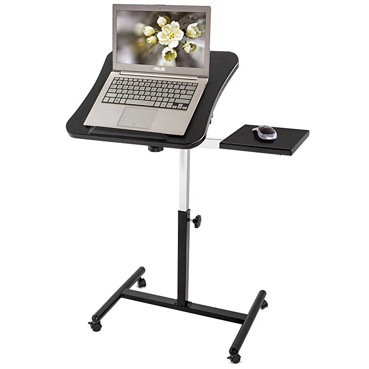 Tatkraft Vanessa Laptop Desk Cart Adjustable Swivel Top and Mouse Pad, 4 Castors for easily moving, Black