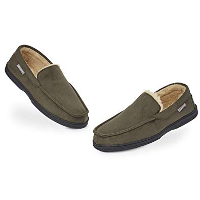 Dunlop Moccasins Slippers Men | Moccasin Loafers Faux Sheepskin Slippers with Rubber Sole - Memory Foam Plush House Slippers - Breathable Indoor Outdoor Shoes - Gifts for Men