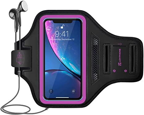 LOVPHONE iPhone 11 Pro Max/iPhone 11 Pro/iPhone Xs Max/iPhone XR Armband, Waterproof Sport Outdoor Gym Case with Running Key Holder Card Slot Phone Case Bag Armband (Rosy)