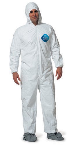 DuPont TY122S Disposable Elastic Wrist, Bootie & Hood White Tyvek Coverall Suit 1414, Size Medium, Sold by the Each