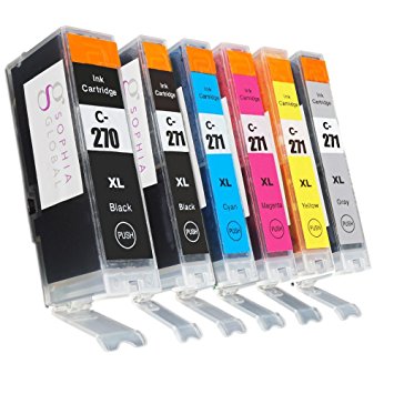 Sophia Global Compatible Ink Cartridge Replacement for PGI-270XL and CLI-271XL (1 Large Black, 1 Small Black, 1 Cyan, 1 Magenta, 1 Yellow, 1 Gray)