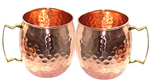 STREET CRAFT Handmade Pure Copper Hammered Moscow Mule Mug 16 Oz Brown Set Of 2