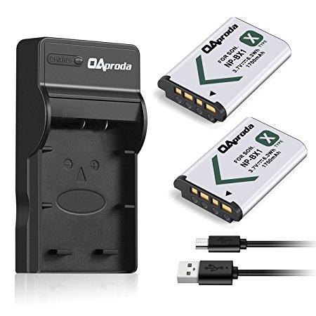 OAproda Replacement NP-BX1 Battery (2 Pack) and Ultra Slim Micro USB Charger for Sony NP BX1/M8, Cyber-shot DSC-HX80, RX1, RX1R, RX100, RX1RII, H400, HX300, HX50V, HX90V, WX300, WX350, HDR-AS10