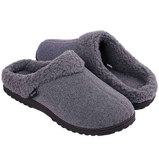 Snug Leaves Men's Cozy Memory Foam Slippers Wool-Like Plush Fleece Lined House Shoes w/Indoor Outdoor Rubber Sole
