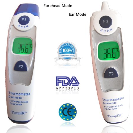 TempIR Best Baby Thermometer - Forehead and Ear Thermometer - FDA and CE Approved - 510k Certification - Adult and Child - Professional Medical Dual Mode - Fast and Accurate - Safe and Hygienic