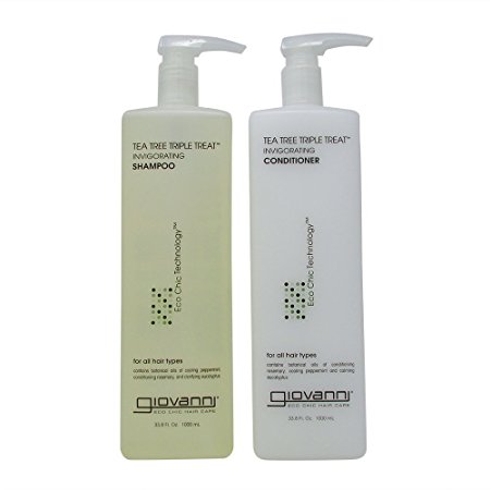 GIOVANNI COSMETICS - Tea Tree Triple Treat , Duo Set Shampoo & Conditioner, 33.8 Oz Each Bottle