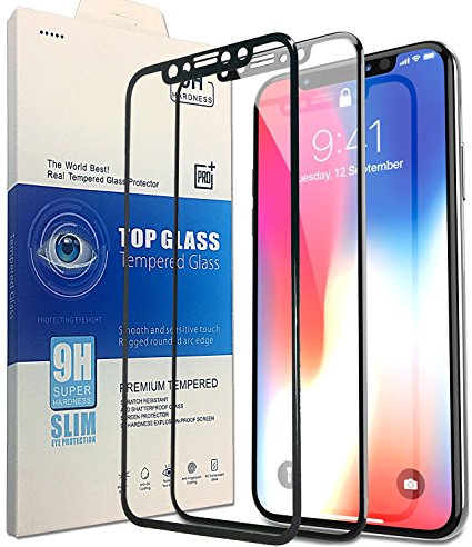 ME Screen Protector For iPhone X[2-Pack], Most Advanced NEW Tech with 3D Full Frame And High Sensitivity, [Anti Scratch][9H Hardness All HD Screen Tempered Glass][Easy Bubble Free Install](Black)