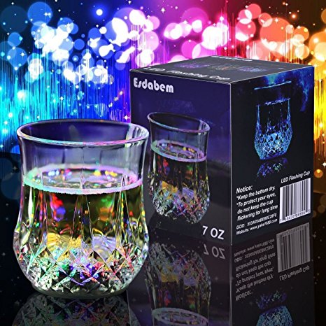Esdabem LED Automatic Flashing Cup - with Mug Sensor Light Up, Liquid Activated Color Change, for Night Clubbing, Birthday, Disco, Europ Cup, Olympic, Halloween, Wedding Party