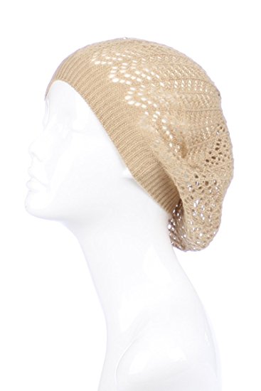 BSB Womens Knit Beanie Beret Hat Lightweight Fashion Accessory Crochet Cutouts
