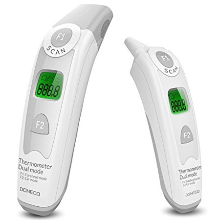 DONECO Premium Digital Thermometer - Dual Mode Forehead Thermometer and Ear Thermometer - LCD Display Offers Fast, Reliable Measurements - Suitable for All Ages - CE & FDA Approved by DONECO