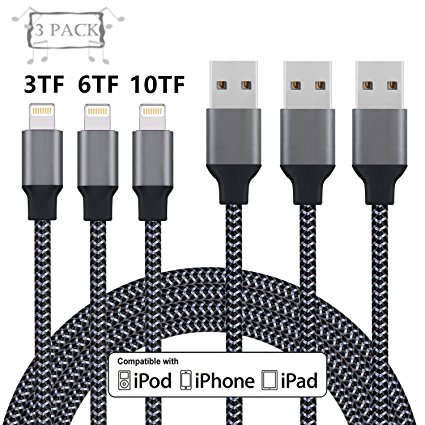 Lightning Cable, Auideas [3 Pack] iPhone Charger to USB Syncing and Charging Cable Data Nylon Braided Cord Charger for iPhone 8/8 Plus7/7 Plus/6/6 Plus/6s/6s Plus/5/5s/5c/SE(Black).