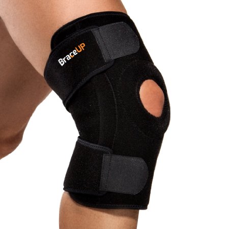BraceUP Antimicrobial Breathable Knee Stabilizer and Support with Spring Steel Stays One Size Adjustable Knee Brace Black